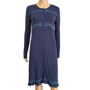 Intimissimi navy blue open front button closure nightshirt dress lace detail S